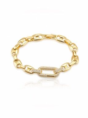 Gold-Filled Link Bracelet with Pave CZ Accent